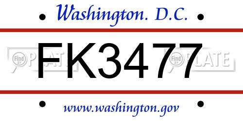 FK3477 District Of Columbia License Plate
