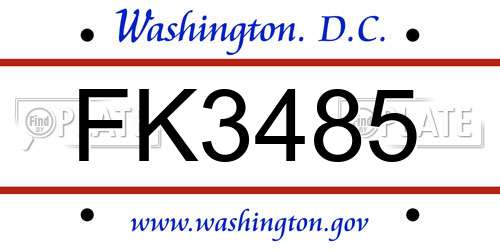 FK3485 District Of Columbia License Plate
