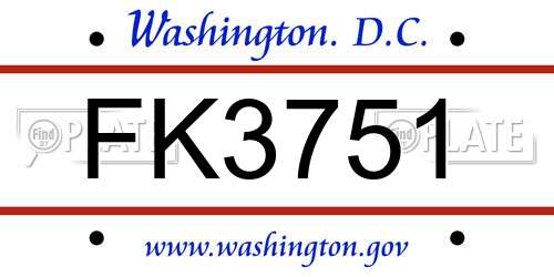 FK3751 District Of Columbia License Plate
