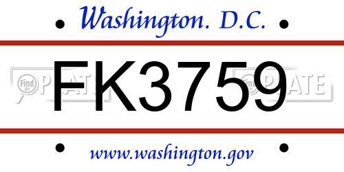 FK3759 District Of Columbia License Plate