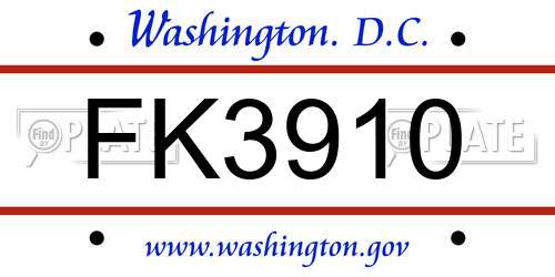 FK3910 District Of Columbia License Plate