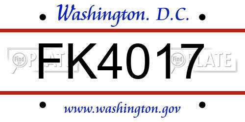 FK4017 District Of Columbia License Plate