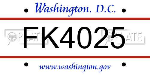 FK4025 District Of Columbia License Plate