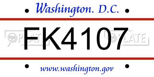FK4107 District Of Columbia License Plate