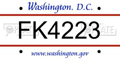 FK4223 District Of Columbia License Plate