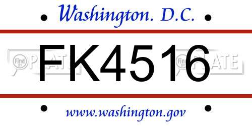 FK4516 District Of Columbia License Plate