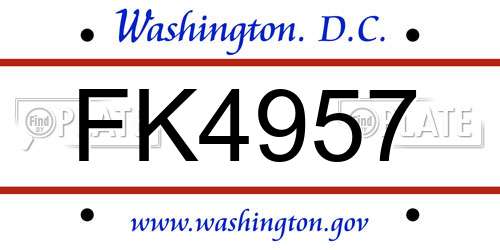 FK4957 District Of Columbia License Plate