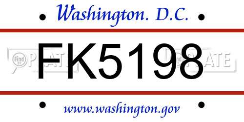 FK5198 District Of Columbia License Plate