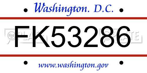 FK53286 District Of Columbia License Plate