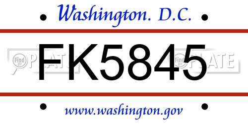 FK5845 District Of Columbia License Plate