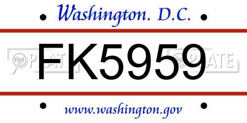 FK5959 District Of Columbia License Plate