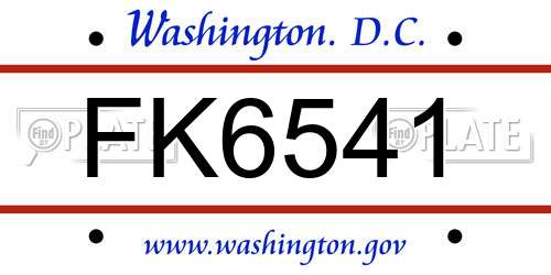 FK6541 District Of Columbia License Plate