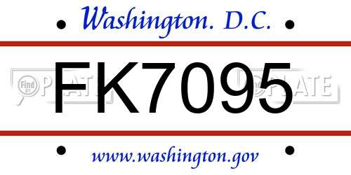 FK7095 District Of Columbia License Plate