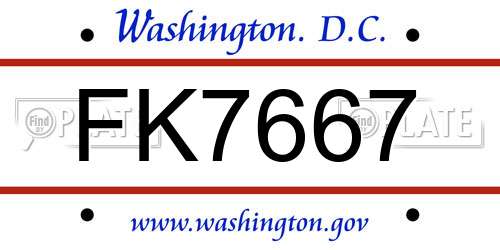 FK7667 District Of Columbia License Plate