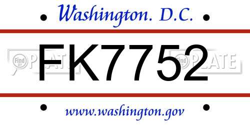 FK7752 District Of Columbia License Plate