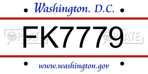 FK7779 District Of Columbia License Plate