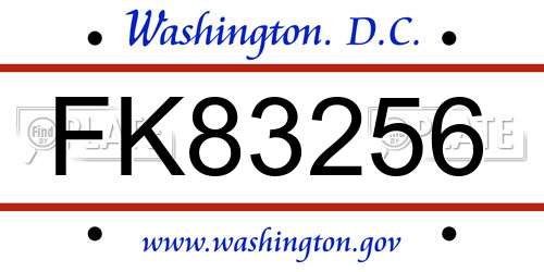 FK83256 District Of Columbia License Plate