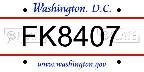 FK8407 District Of Columbia License Plate