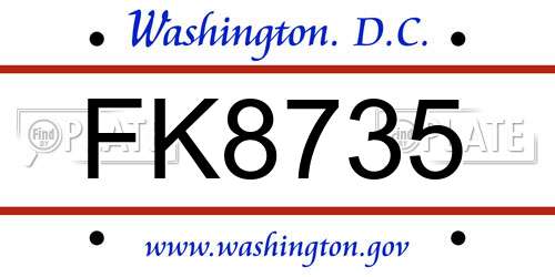 FK8735 District Of Columbia License Plate