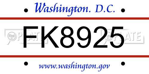 FK8925 District Of Columbia License Plate