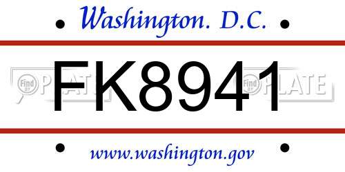 FK8941 District Of Columbia License Plate
