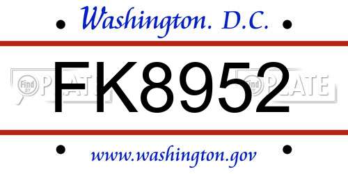 FK8952 District Of Columbia License Plate