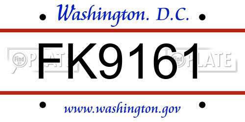 FK9161 District Of Columbia License Plate