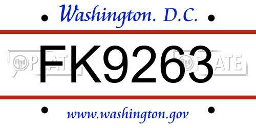 FK9263 District Of Columbia License Plate