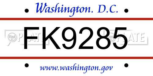 FK9285 District Of Columbia License Plate