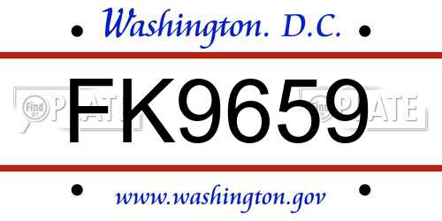 FK9659 District Of Columbia License Plate