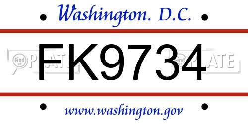 FK9734 District Of Columbia License Plate