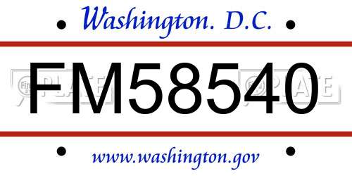 FM58540 District Of Columbia License Plate