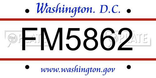 FM5862 District Of Columbia License Plate