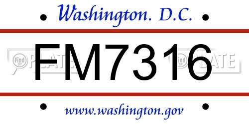 FM7316 District Of Columbia License Plate