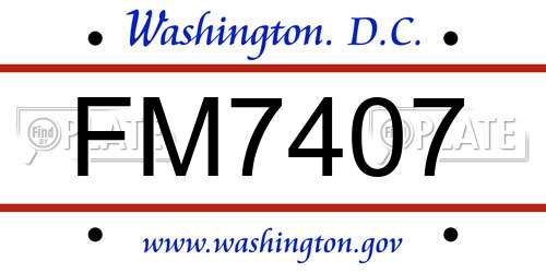 FM7407 District Of Columbia License Plate