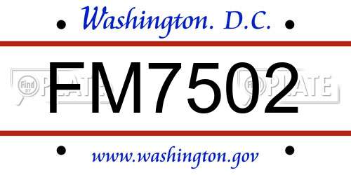 FM7502 District Of Columbia License Plate