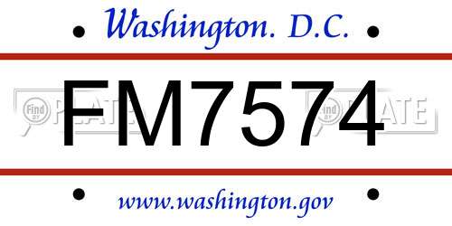 FM7574 District Of Columbia License Plate