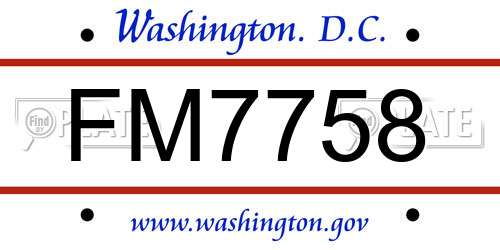 FM7758 District Of Columbia License Plate