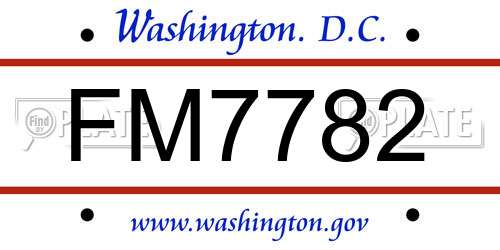 FM7782 District Of Columbia License Plate