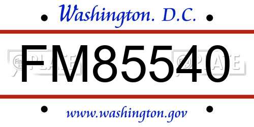 FM85540 District Of Columbia License Plate