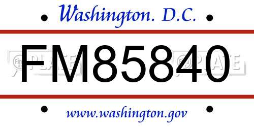 FM85840 District Of Columbia License Plate