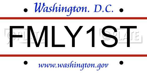 FMLY1ST District Of Columbia License Plate