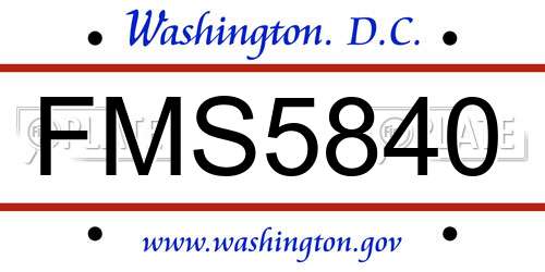 FMS5840 District Of Columbia License Plate