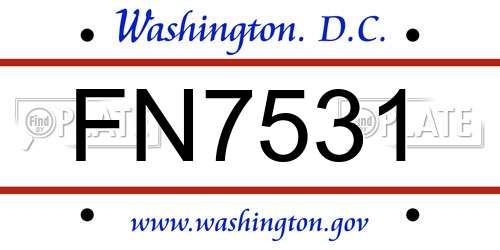 FN7531 District Of Columbia License Plate