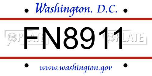 FN8911 District Of Columbia License Plate