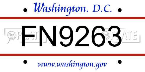 FN9263 District Of Columbia License Plate