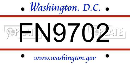FN9702 District Of Columbia License Plate