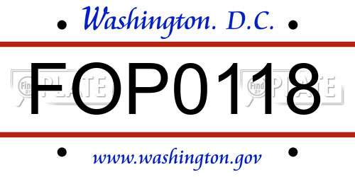 FOP0118 District Of Columbia License Plate