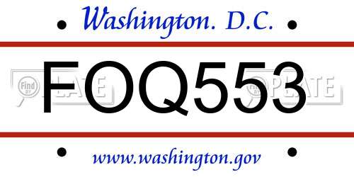FOQ553 District Of Columbia License Plate
