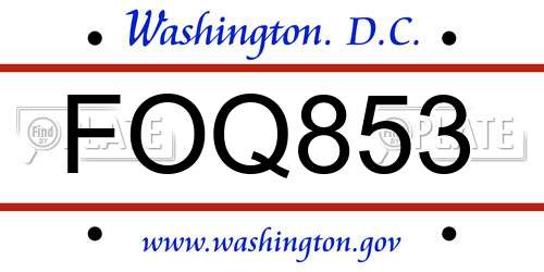 FOQ853 District Of Columbia License Plate
